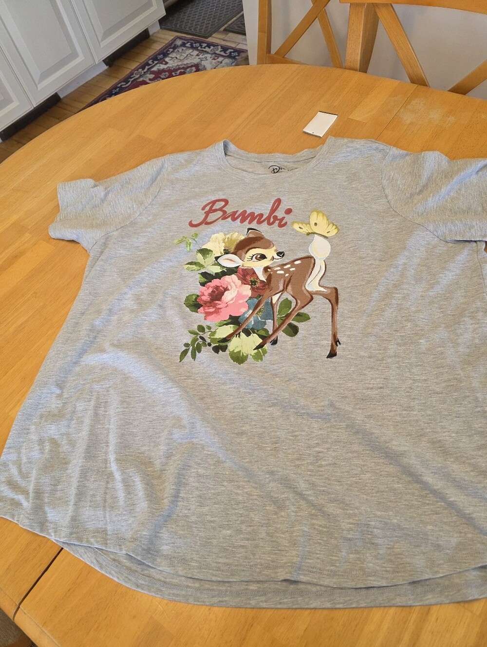 Disney Bambi Graphic Tee for Women - Light Gray with Floral Print